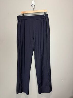 ME+EM Navy Elastic Waist Trousers w‎ tuxedo stripes size 10
